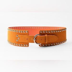 NWOT. Zara Orange Suede Leather Wide Studded Corset Belt. Size 32.